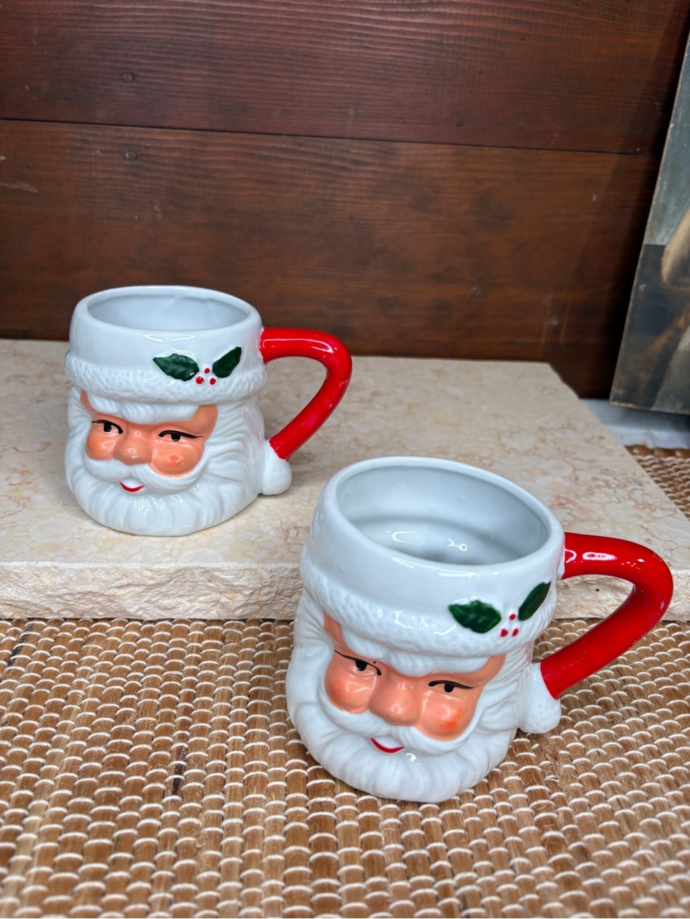 Two Vintage Santa Mugs Ceramic Painted